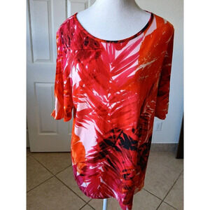 Susan Graver Womens Liquid Knit Top Size M Bright Multicolor Tropical Career‎
